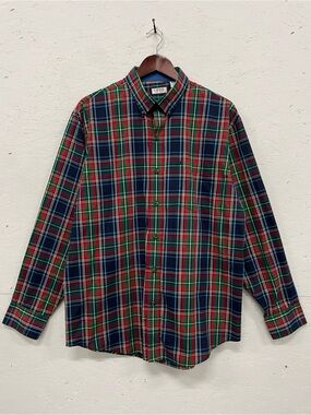 IZOD Long Sleeve Button-Down Tartan Plaid Shirt, Size L, EUC